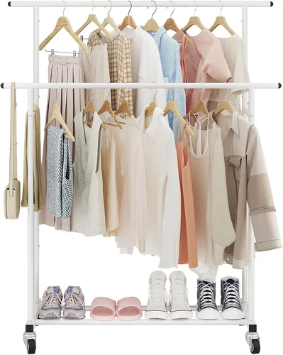 Miniatura 2 de Calmootey Perchero de Ropa de Doble Barra, Perchero Colgante Rodante, Organizador de Ropa Portátil para Dormitorio, Sala de Estar, Tienda de Ropa
