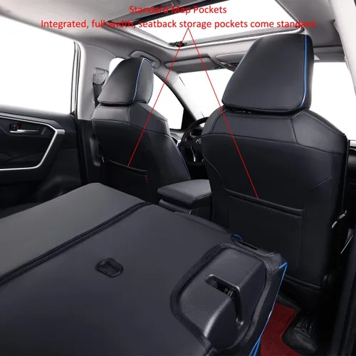 Miniatura 3 de EKR - Juego completo de fundas de asiento de cuero para automóvil de ajuste personalizado (color negro con ribete azul)