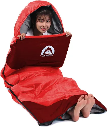 Miniatura 3 de SWTMERRY Saco de dormir para 3 estaciones (verano, primavera, otoño) clima cálido y fresco, ligero, impermeable, para uso en interiores y Rojo