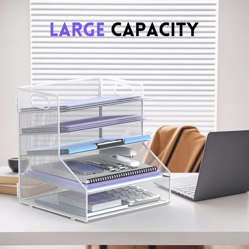 Miniatura 4 de SUPEASY Organizador de archivos de escritorio de 5 niveles, bandeja de papel tamaño carta de metal, organizadores de escritorio y accesorios