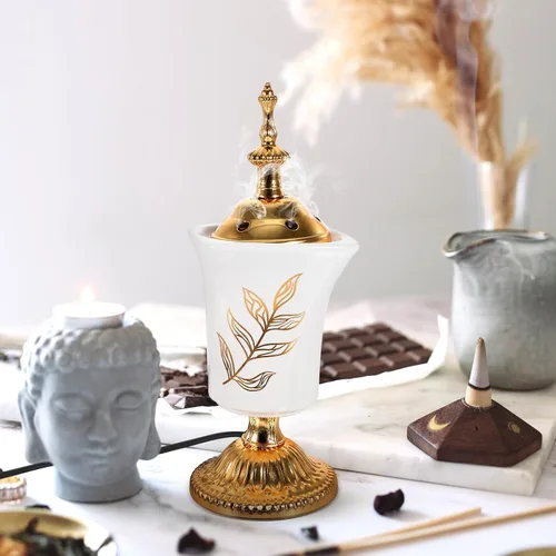 Miniatura 3 de Holibanna Quemador de incienso eléctrico, estilo de Oriente Medio, incensario de escritorio para yoga, spa, aromaterapia, decoración del hogar