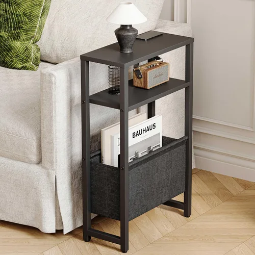 Miniatura 2 de Mesa Auxiliar Estrecha, Mesa Lateral Delgada con Revistero, Mesita de Noche para Espacios Pequeños, Mesa de 3 Niveles para Sofá y Sillón, Mesita