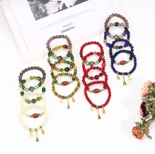 Miniatura 9 de WuCuifu Paquete de 8 pulseras apilables bohemias para mujer, pulseras de cuentas estiradas multicapa