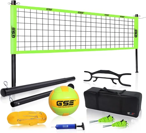 Miniatura 10 de GSE Games & Sports Expert Outdoor Badminton and Volleyball Combo Set, Yard Net Game Set with Ball, Pump, Boundary Line and Carry Bag for Backyard