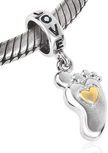 Miniatura 3 de Pies de bebé Dangle 925plata esterlina encanto corazón y amor Encanto Fit bricolaje pulsera & collar