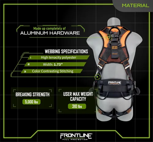 Miniatura 4 de FRONTLINE FALL PROTECTION Arneses + Anillo en D + Múltiples Estilos + Cumple con OSHA y ANSI