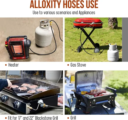 Miniatura 7 de Manguera divisora de propano de 5 pies de 2 vías con válvula de cierre, convertidor compatible con calentadores Camp Buddy, plancha parrilla Weber