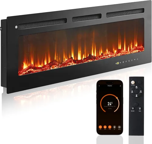 Miniatura 12 de oneinmil - Chimenea eléctrica de 50 pulgadas de ancho para empotrar/montar en pared, chimenea eléctrica con control remoto con temporizador, 12