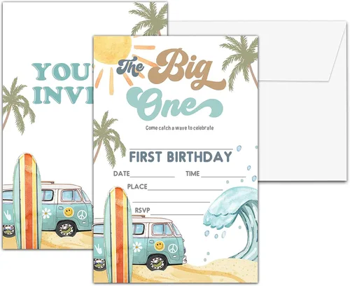 Miniatura 25 de Invitaciones para fiesta de primer cumpleaños, invitaciones de cumpleaños con purpurina de globo, invitaciones de cumpleaños de doble cara