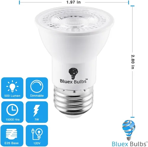 Miniatura 2 de Paquete de 6 bombillas LED PAR16 de cuello largo, 7 W, equivalente a 75 vatios, 500 lúmenes, E26, 4000 K, blanco frío, regulable, brillante