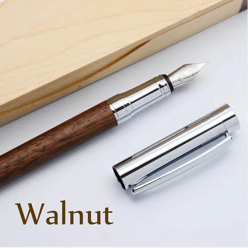 Miniatura 5 de LACHIEVA Lux ury - Pluma estilográfica de nogal, bonito bolígrafo con punta fina de fabricación alemana, convertidor, cartuchos. Bonito juego de Nuez
