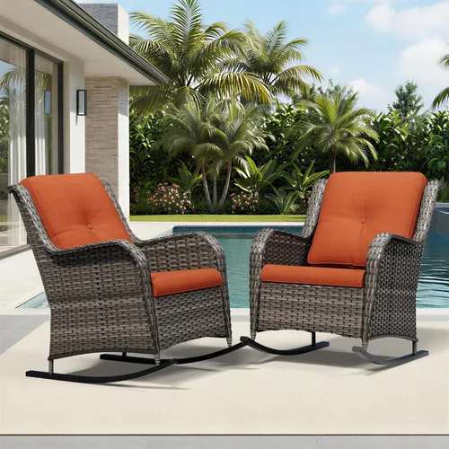 Miniatura 44 de Joyside Juego de sillas de mimbre para patio, juego de 3 piezas de mimbre para exteriores con 2 sillas reposabrazos y 1 mesa auxiliar para terraza