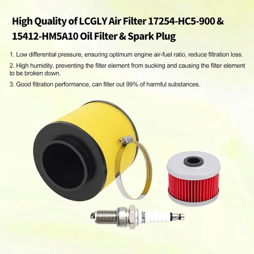 Miniatura 4 de Filtro de aire 17254-HC5-900 y filtro de aceite y bujía compatible con Honda TRX300 TRX300FW TRX400FW TRX450S TRX450ES TRX450FE TRX450FM 1992-2000