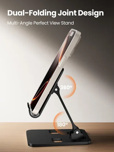 Miniatura 2 de Soporte de teléfono para escritorio, soporte plegable doble para teléfono celular, soporte portátil totalmente ajustable para iPhone 17, 16, 15, 14