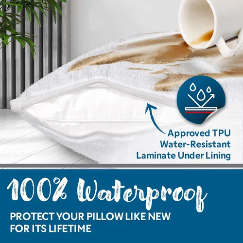 Miniatura 4 de Guardmax Protector de almohada de algodón de rizo con cremallera, tamaño estándar, paquete de 2 unidades, 100% impermeable, a prueba de chinches, a