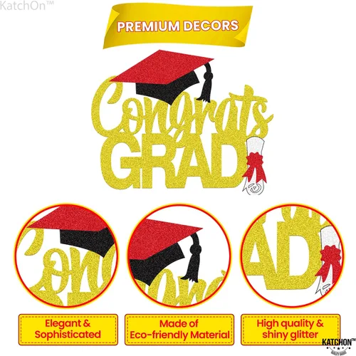 Miniatura 5 de Katchon, Decoración de pastel de graduación con purpurina, 6.5 pulgadas, decoración de pastel de felicitación dorada para decoraciones de graduación