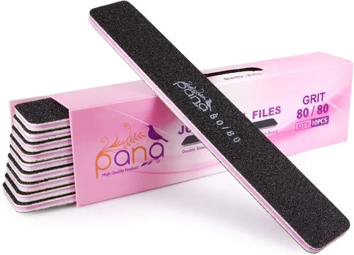 PANA Lima de uñas Emery Jumbo de doble cara para manicura, pedicura, uñas naturales y acrílicas, color negro (grano 80/80), paquete de 50 unidades