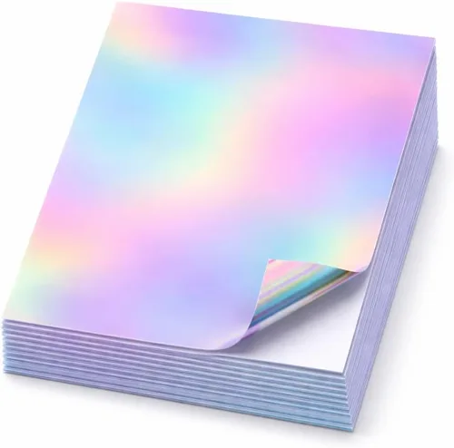 Miniatura 11 de 20 hojas de papel adhesivo holográfico de 8.5 x 11 pulgadas, imprimibles impermeables, hojas de vinilo arcoíris para impresora de inyección de tinta