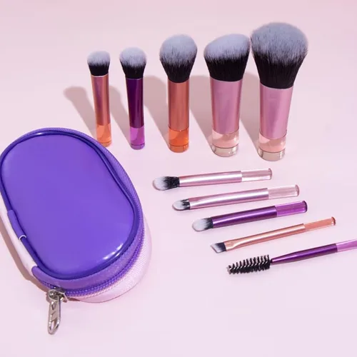Miniatura 4 de Juego de brochas de maquillaje portátil PARA LLEVAR, COSHINE 10 piezas mini de fácil transporte kit completo de brochas cosméticas de función Negro