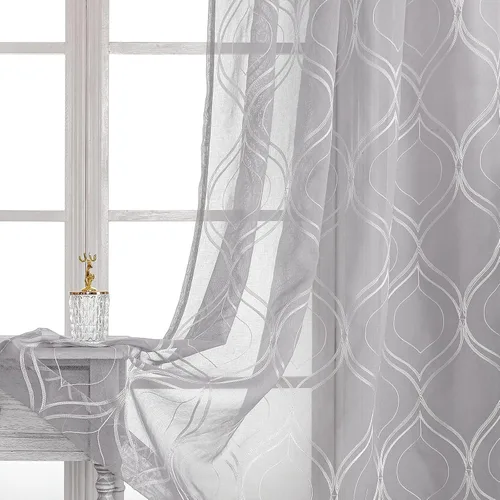 Miniatura 15 de VISIONTEX Cortinas traslúcidas blancas de 63 pulgadas de largo, juego de 2 paneles de bordado marroquí con puntos beige, tela de gasa bordada