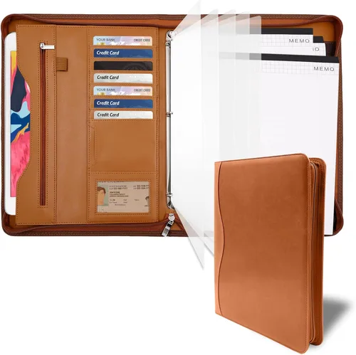 Miniatura 14 de Carpeta portafolios con anillas de 3 anillos, organizador de carpeta con anillas de 3 anillos, carpeta de cuero PU, planificador de negocios