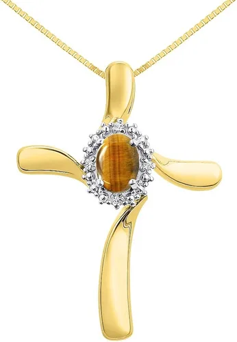 RYLOS Collares para mujer oro amarillo de 14 quilates collar con colgante de cruz de diamante y ojo de tigre con cadena de 18 pulgadas joyería de