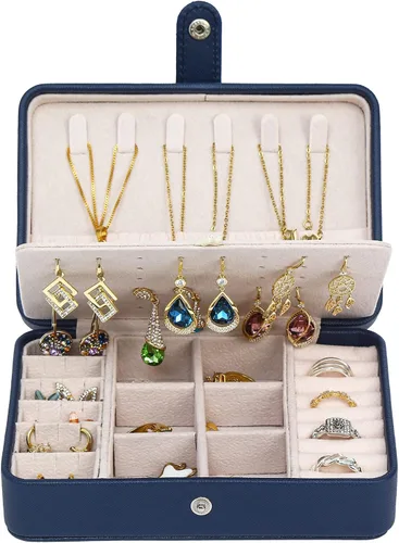 Miniatura 4 de Joyero pequeño, mini estuche de almacenamiento de joyas de viaje, organizador de joyas portátil para anillos, aretes, collares, regalo para mujeres