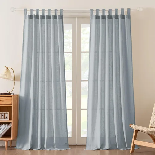 Miniatura 18 de FantasDecor Cortinas de lino de 63 pulgadas de largo, 2 paneles con pestañas superiores para sala de estar/dormitorio, cortinas texturizadas de lino