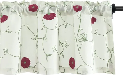 Miniatura 45 de VOGOL - Cenefa de cortinas bordadas con vides, cenefa con bolsillo para ventanas, 52 x 18 pulgadas, verde pasto