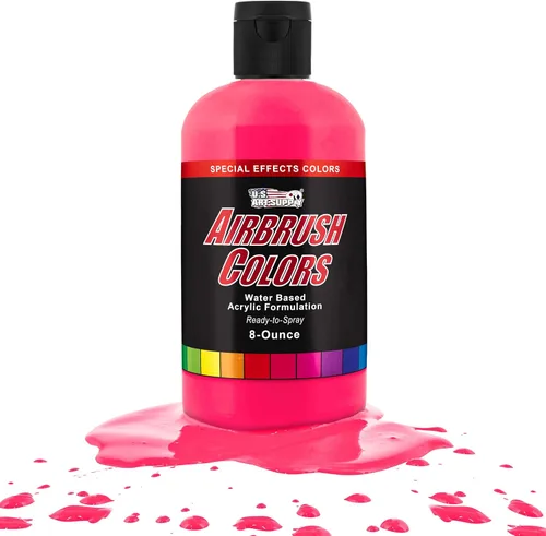 U.S. Art Supply Pintura acrílica rosa neón para aerógrafo, 8 onzas, lista para rociar, pintura con pincel de aire para uñas, modelos, tela, pintura