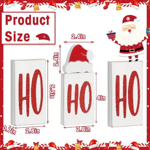 Miniatura 3 de Ho Bloques de Navidad de madera para decoración de mesa y fiesta, 4 piezas (blanco)