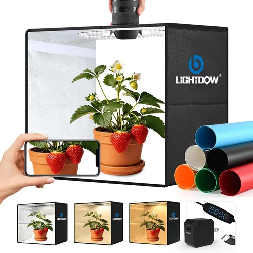 Miniatura 10 de Lightdow Caja de luz de estudio fotográfico de 10 x 10 x 10 pulgadas con 96 LED (CRI>95), 6 telones de fondo, portátiles, regulables, versátiles