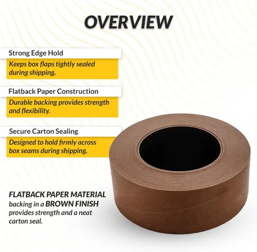 Miniatura 3 de Brixwell 2 rollos - Cinta de embalaje de papel marrón con parte trasera plana de 2 pulgadas x 60 yardas, fabricada en los Estados Unidos