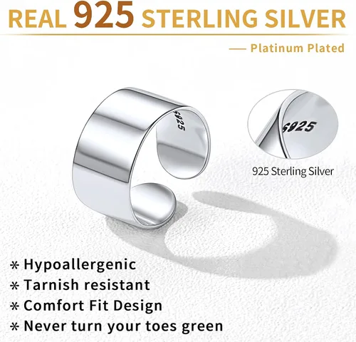Miniatura 4 de ChicSilver Anillo de plata de ley 925, anillo de banda ajustable hipoalergénico, Plata de ley