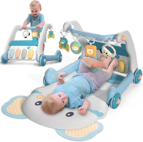 Caterbee 2 en 1 Baby Piano Play Mat & Standing Toy con música y luz (azul)