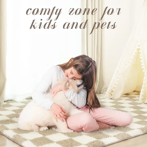 Miniatura 3 de Alfombra súper suave para dormitorio, 3 x 5 pies, alfombra de área beige y blanca a cuadros clásica, peluda antideslizante de pelo alto, alfombra