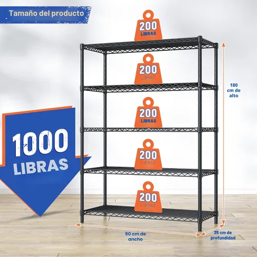 Miniatura 3 de Romorgniz Estantes de almacenamiento de 5 niveles de 71 pulgadas de alto, estantes de metal ajustables, estantes de despensa de 1000 libras, estante