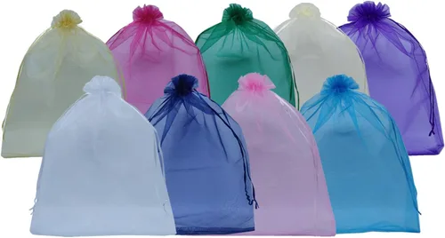 Miniatura 9 de Ankirol 50 bolsas de organza transparente, 12 x 16 bolsas grandes de organza con cordón (gris plateado)
