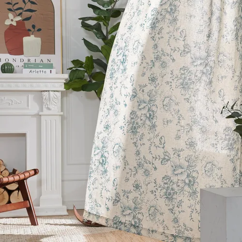 Miniatura 6 de Jinchan Cortinas de Mezcla de Lino con Estampado Floral para Sala de Estar, 84 Pulgadas de Largo, Cortinas con Bolsillo para Varilla y Tab Trasera