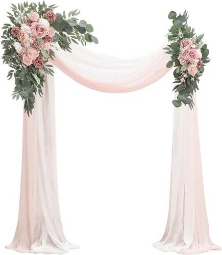 Miniatura 16 de Floroom Kit de Flores de Arco con Cortinas (Paquete de 4) - 2 piezas de Guirnalda Floral Artificial Rosa Rubor con 2 piezas de Tela Drapeada
