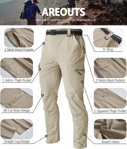 Miniatura 13 de Pantalones de senderismo para hombre, ligeros, resistentes al agua, de secado rápido, pesca, viajes, campamento, al aire libre, transpirables