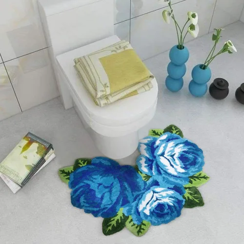 Miniatura 3 de ABREEZE Alfombra floral en forma de U para inodoro, alfombra de baño, antideslizante, tapete de ducha de baño, tapete de baño absorbente de felpa