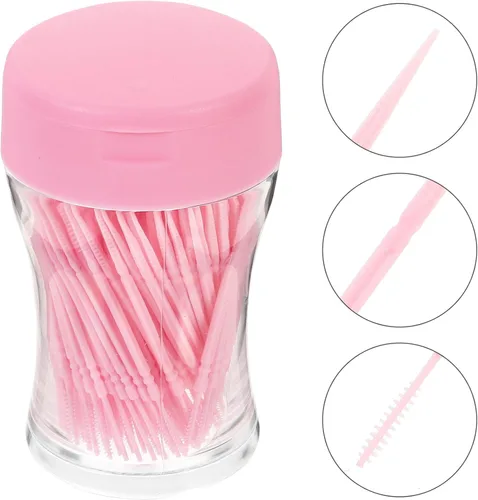 Miniatura 9 de 200pcs palillos de dientes de doble cabeza de plástico suave cuidado bucal interdental hilo limpiadores cepillos frenos, palillos de dientes (rosa)