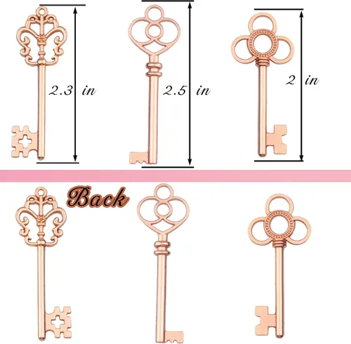 Miniatura 2 de Aokbean Juego mixto de 30 llaves de esqueleto grandes en bronce antiguo, juego de 30 llaves Oro rosa
