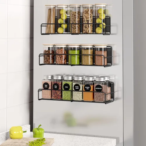 Mystozer Paquete de 3 organizadores magnéticos para especias, ahorro de espacio para refrigerador y pizarra blanca, estante de metal para nevera
