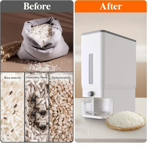 Miniatura 5 de Lifewit Contenedor de Arroz 25.4 Libras, Dispensador de Arroz con Taza Medidora, Contenedores de Cereales para Almacenamiento, Cubo de Arroz Sellado