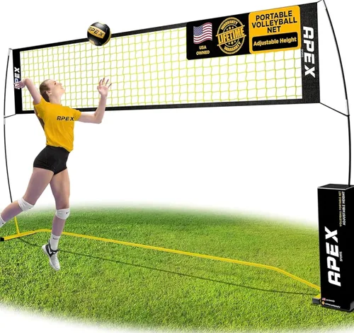 Apex Sports Red de voleibol para entrenamiento – 12 pies de ancho, altura ajustable portátil de 7.4 a 8 pies – Incluye estacas de tierra, bolsa de