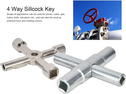 Miniatura 8 de Cyrank Juego de llaves Sillcock de 2 piezas, juego de llaves Sillcock de 4 vías, llave de agua multifuncional, herramienta de reparación