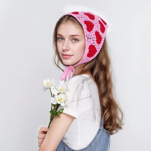 Miniatura 6 de hoyuwak Pañuelo para la cabeza de ganchillo, bandanas, diademas de corazón, bufanda, cubiertas para la cabeza, accesorios para el cabello rosa