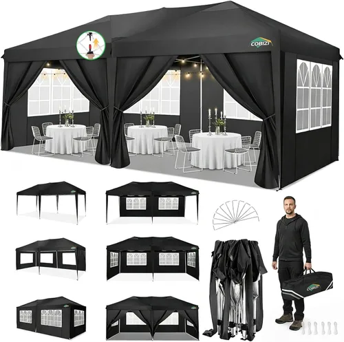 Miniatura 19 de COBIZI - Toldo desplegable de 10 x 20 pies con 6 paredes, impermeable y con protección UPF 50+, ideal para bodas, fiestas, eventos al aire libre